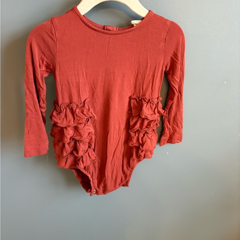 Kate Quinn Rust Long Sleeve Ruffle Bodysuit